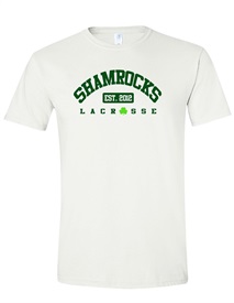 Shamrock Lacrosse Anniversary Logo White Cotton T-Shirt - Order due by Friday, March 24, 2023